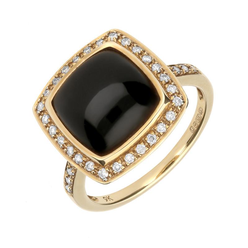 18ct Yellow Gold Whitby Jet 0.21 Carat Diamond Cushion Ring 00001514