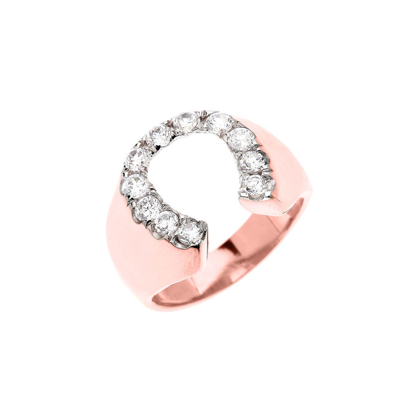Men's Lucky Horseshoe Contemporary Ring 0.75 ctw White Diamond, Solid 9ct Rose Gold
